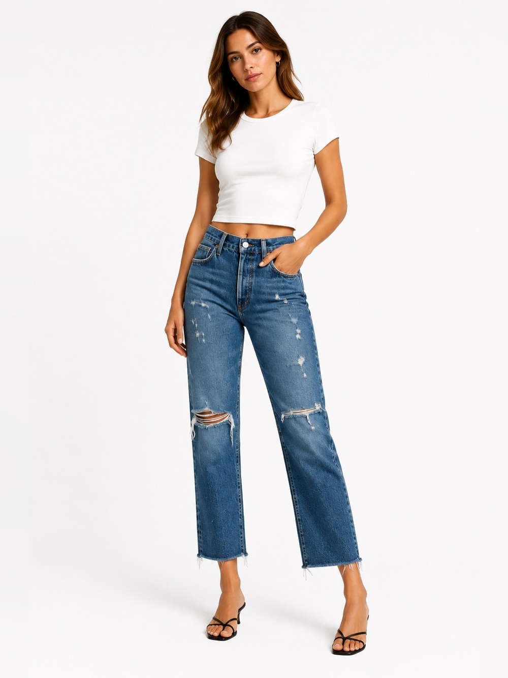 AGOLDE 90s Pinch Waist High Rise Straight Leg Jeans Distressed 28 - Picture 1 of 4